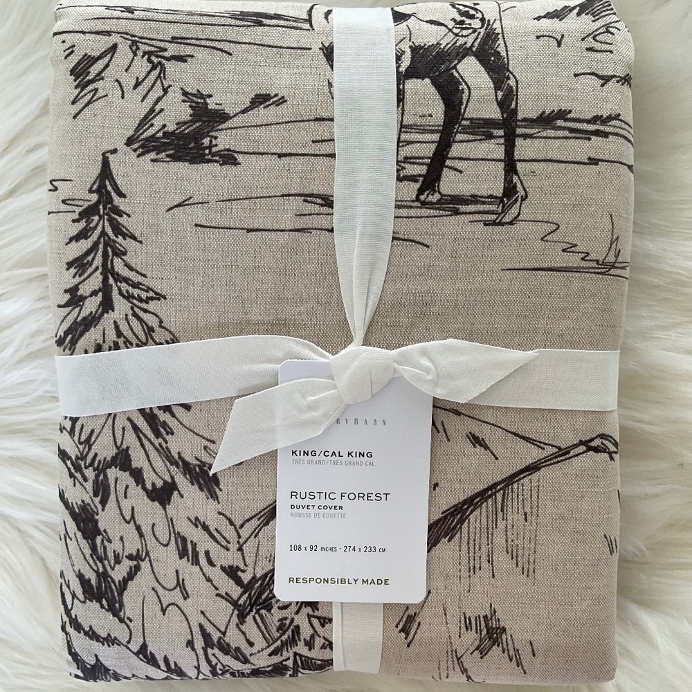 NWT Pottery Barn Rustic Forest King / Cal King Duvet Cover Deer Woodland Cabin